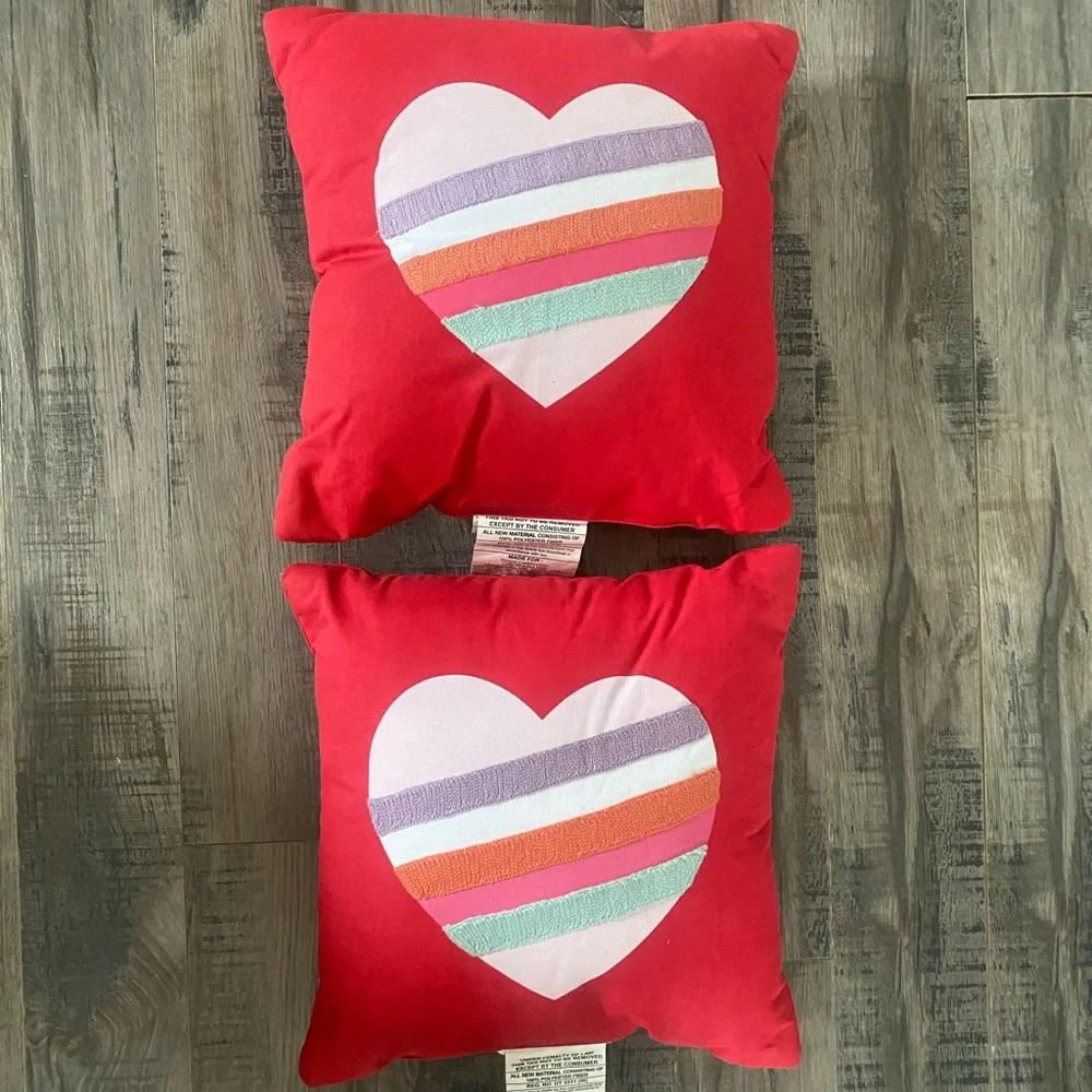 Spritz Striped Heart Square Pillow Bundle of 2